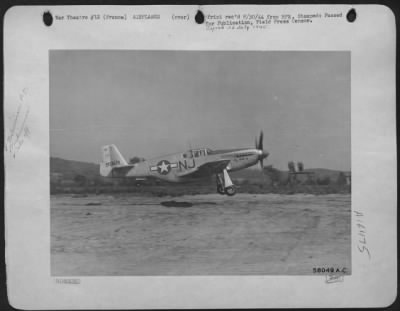 Thumbnail for North American > This North American P-51 Mustang Of The Allied Air Forces Is Shown Here Taking Off From A Partially Completed Landing Strip In Southern France.  Its Pilot, Lt. Stanley F. Fierstein, 27, Of 2820 Cleburne Ave., Houston, Texas, A Naval Pilot, Was Forced Down