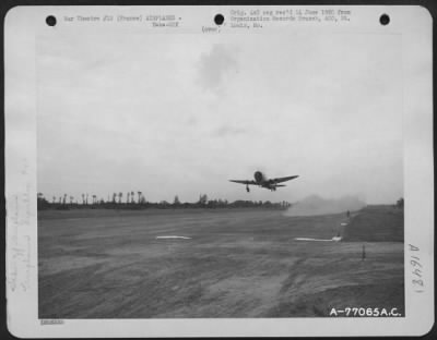 Thumbnail for Republic > Leaving A Trail Of Dust Behind, A Republic P-47 Takes Off From The Newly Constructed Airfield At St. Pierre Du Mont, Normandy, France.