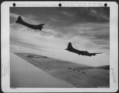 Thumbnail for Vapor Trails > With A Background Of Vapor Trails, Boeing B-17 Flying Fortresses Of The 452Nd Bomb Group Wing Their Way Over Nazi-Occupied Territory Enroute To Their Target For The Day - German Airfield At Chateaudun, France, 28 March 1944.  8Th Air Force Attacks On Vita