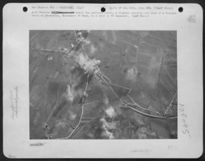 Thumbnail for Consolidated > A-20 Bostons blast the railroads yards, a highway overpass and part of a freight train at Ferentino, Southeast of Rome, in a raid on 28 December.