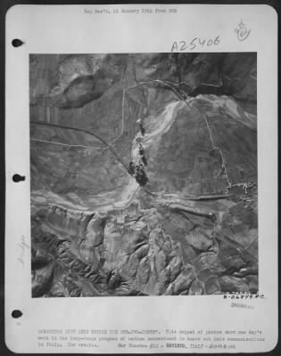 Consolidated > MARAUDERS GIVE AXIS BRIDGE THE ONE-TWO-THREE. This sequel of photos show one day's work in the long-range program of medium bombardment to knock out Axis communications in Italy. The results.