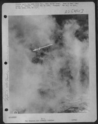 Thumbnail for Consolidated > Second Shoran Mission, flown on 14 Dec. 1944, was directed at Parma/West rail bridge Italy. Scattered clouds obscured the target at the bomb release point.