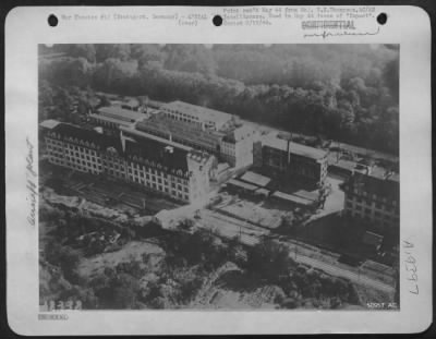 Consolidated > Stuttgart Bearing Plant before 25 Feb 44 attack. Building in foreground is main machine shop. Saw-tooth building behind it is for heat treatment.