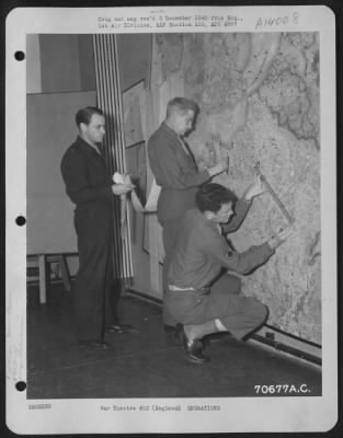 General > Airmen Attached To Hdq., 1St Bomb Division, Work On A Map In The War Room At An 8Th Air Force Base In England.  20 September 1943.