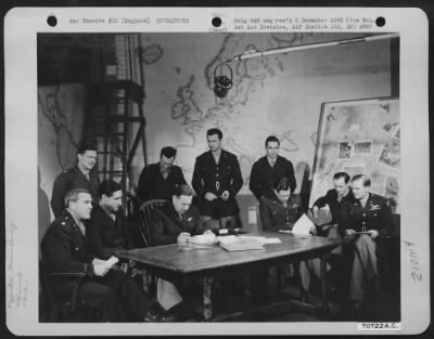 General > Brig. Gen. Robert B. Williams And His Staff, Attached To Hdq., 1St Bomb Division, Hold A Conference At An 8Th Air Force Base In England On 5 January 1944.