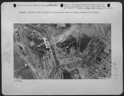 Consolidated > Germany - Vertical True High-Level Reconnaissance Photo Of Bohlen, Germany Oil Refinery.