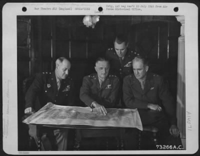 General > General Spaatz Confers With Other Generals Of His Command At An Air Base In England.  They Are, Left To Right: Major General Ralph Royce, Lt. General Carl Spaatz, Major General Hoyt S. Vandenberg And Major General Hugh J. Knerr.