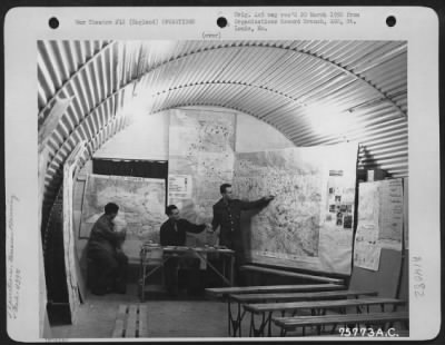 Thumbnail for General > Prior To A Mission By The 439Th Troop Carrier Group, Air Force Officers Check Points And Prepare Target Maps For Briefing At Their Air Base Somewhere In England.  29 June 1944.