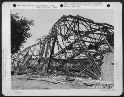 Thumbnail for Consolidated > Bomb Damage To Hangar At Ciampino Airdrome Near Rome, Italy.