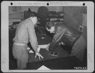 General > Capt. Tex Mccrary Of Hollywood, Calif., A Member Of The 324Th Bomb Squadron, 91St Bomb Group, Signs For An Escape Kit Before Take-Off On A Mission From Bassingbourne, England On 24 June 1943.