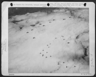 Boeing > High Above Dense Carpet Of Clouds, Boeing B-17 Flying Fortresses Of The 452Nd Bomb Group Head For Their Bomb Runs Over Brunswick, Germany, 9 March 1944.  Heavies Of The 8Th Af Struck Deeper And Deeper Into Nazi Territory Paralyzing Supply Lines And Vital