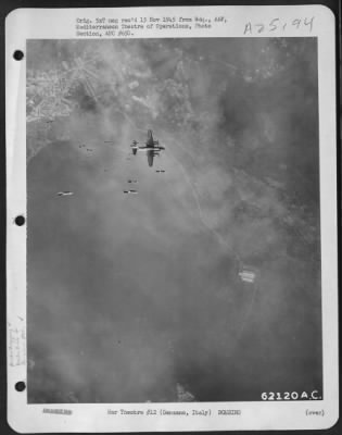 Consolidated > This Picture, Snapped On A Mission By Martin B-26 Marauders Against A German Troop Concentration West Of Velletri, Shows A Narrow Escape By One Of The Medium Bombers From The Explosives Of Its Own Formation.  The Near Accident Resulted When The Plane'S Pi