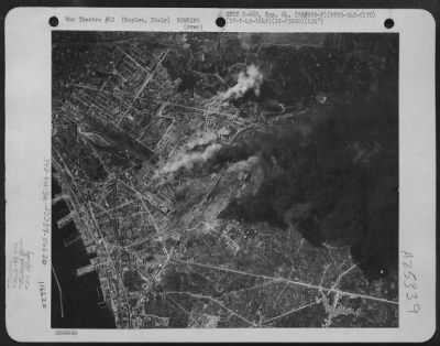 Thumbnail for Consolidated > Smoke Rises From The Marshalling Yards And Oil Storage Facilities At Naples, Italy During An Attack By Planes Of The 97Th Bomb Group, 342Nd Bomb Squadron, 15Th Air Force On July 17, 1943.