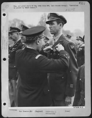 Awards > French Honor Colonel Stewart.  Colonel James M. Stewart, Of Indiana, Pa., Former Screen Star, Now Stationed In England, Receives The Croix De Guerre With Palm From Lt. Gen. Martial Valin, Chief Of Staff For The French A.F. During A Colorful Ceremony Honor