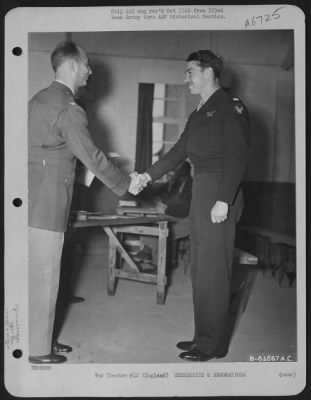 Thumbnail for Awards > Captain William "Billy" Southworth, Son Of Billy Southworth, Manager Of The St. Louis Cardinals, Is Presented A Medal During A Ceremony At The 303Rd Bomb Group Base In England On 16 July 1943.