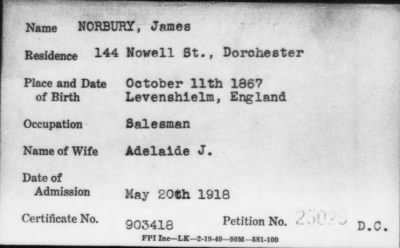 Thumbnail for 1918 > NORBURY, James