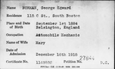 Thumbnail for 1918 > NORMAN, George Edward