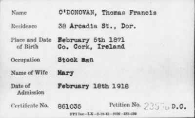 Thumbnail for 1918 > O' DONOVAN, Thomas Francis