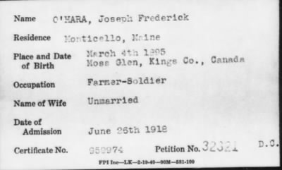 1918 > O' HARA, Joseph Frederick