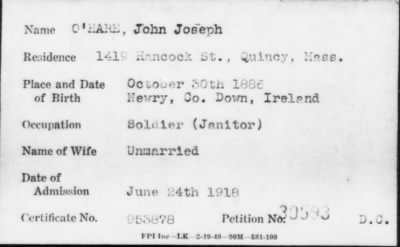 1918 > O' HARE, John Joseph