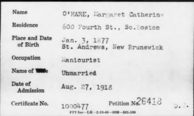 1918 > O' HARE, Margaret Catherine