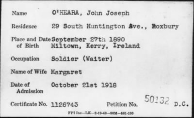 1918 > O' HEARA, John Joseph
