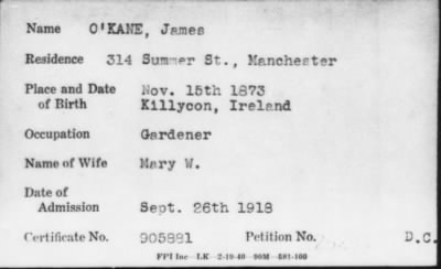 1918 > O' KANE, James