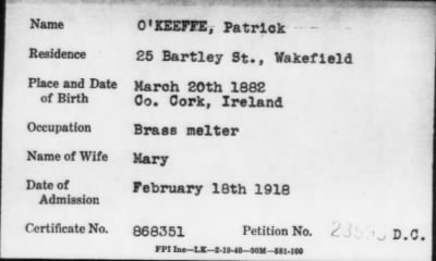1918 > O' KEEFFE, Patrick