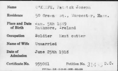 1918 > O' KEEFFE, Patrick Joseph