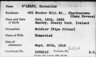 1918 > O' LEARY, Cornelius