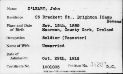 1918 > O' LEARY, John