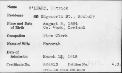 1918 > O' LEARY, Patrick