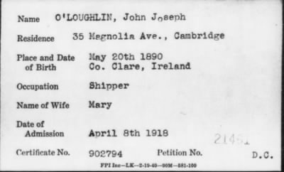 1918 > O'LOUGHLIN, John Joseph