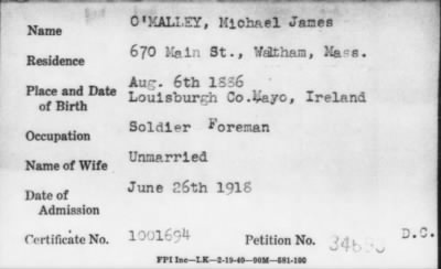 1918 > O'MALLEY, Michael James