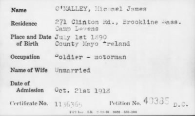 1918 > O'MALLEY, Michael James