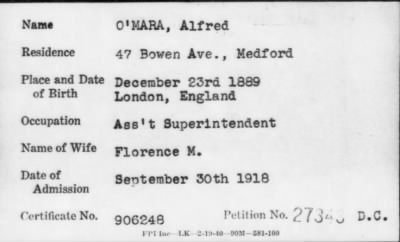1918 > O'MARA, Alfred