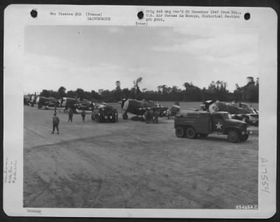 Thumbnail for Refueling > A Line Of Republic P-47S Is Refueled On An Emergency Landing Strip Built In Record Time By 9Th Air Force Engineers After The Invasion Of France In June 1944.