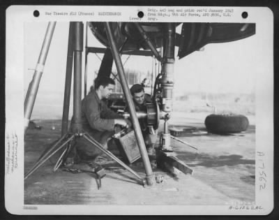 Thumbnail for Tires & Wheels > S/Sgt. William N. Marshall (Left) Of Valency, Pa.; And Pvt. Lawrence R. Nelson Of Waterville, Kansas, Clean And Fix The Brake On A Northrop P-61 'Black Widow', Night Fighter Of The 9Th Air Force At A Base Somewhere In France.  27 Sept. 1944.