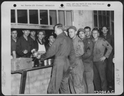General > Gis Of The 410Th Bomb Group Stand In Line And Wait Their Turn To Be Served Chow By Mess Personnel At 9Th Air Force Station A-58 In France.  22 October 1944.
