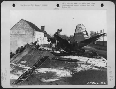 Thumbnail for General > A Douglas C-47 (A/C #315660) Of The 439Th Troop Carrier Group Burns After Crashing Into A Building Somewhere In France.  30 December 1944.