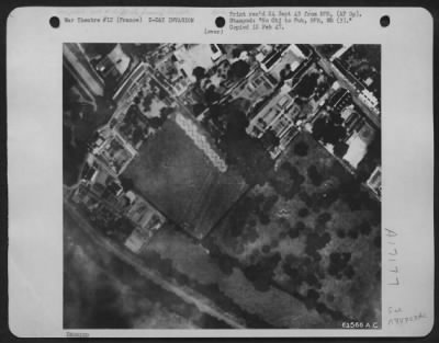 Thumbnail for General > Clearly Shown Here Are Enemy Fortifications Near St. Lo, France, On D-Day.  This Picture Was Made In The Early Morning Hours By Use Of An Electric Flash Bulb Developed By Engineers Of Air Technical Service Command, Wright Field, Ohio, And The General Elec