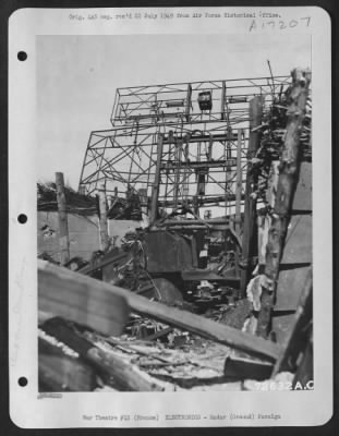 Radar > Bomb-Damaged German Radar Equipment At Normandy Beach, France.  Taken 22 June 1944.  [Freya Radar.]