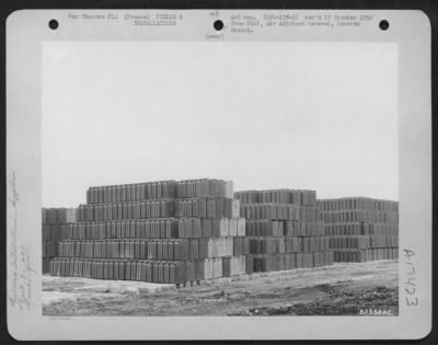 Thumbnail for Supplies > Hundreds Of 5-Gallon Jerry Tanks, Filled With Precious High Octane Are Piled High At 490 Qm Depot, 9Th Troop Carrier Command Somewhere In France.  3 March 1945.