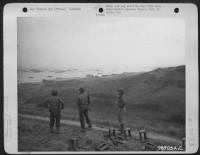Three Men Of The 834Th Engineer Aviation Battalion Look Over Landing Operations At Normandy Beach, France. - Page 1