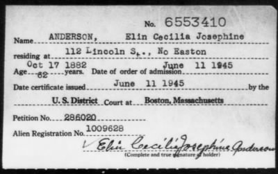 Thumbnail for 1945 > ANDERSON, Elin Cecilia Josephine