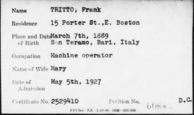 1927 > TRITTO, Frank