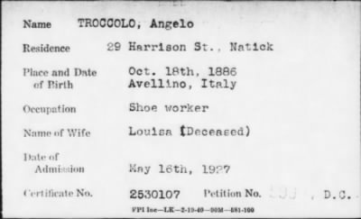 1927 > TROCCOLO, Angelo