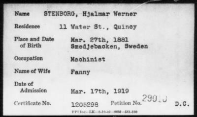 1919 > STENBORG, Hjalmar Werner