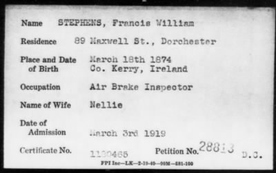 1919 > STEPHENS, Francis William