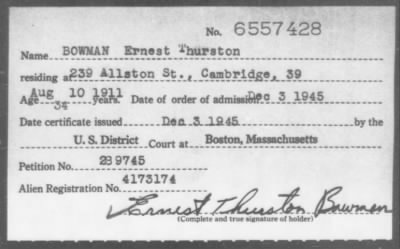 1945 > BOWMAN Ernest Thurston